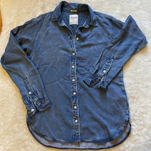 Abercrombie and Fitch dark blue boyfriend fit chambray shirt